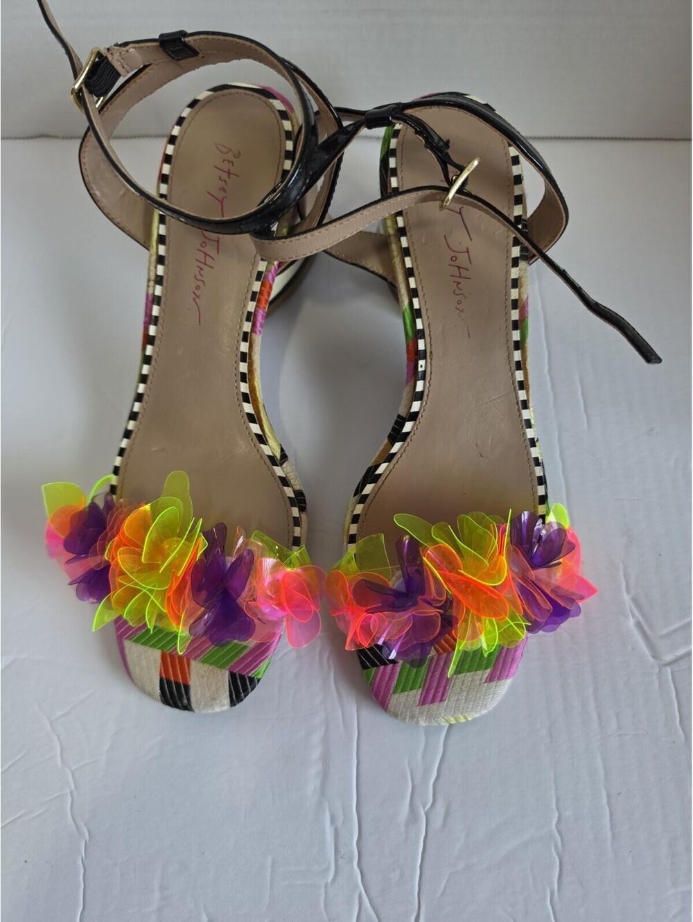 Betsey Johnson Floral & Stripe Kove Dress Strappy Sandal Size 8